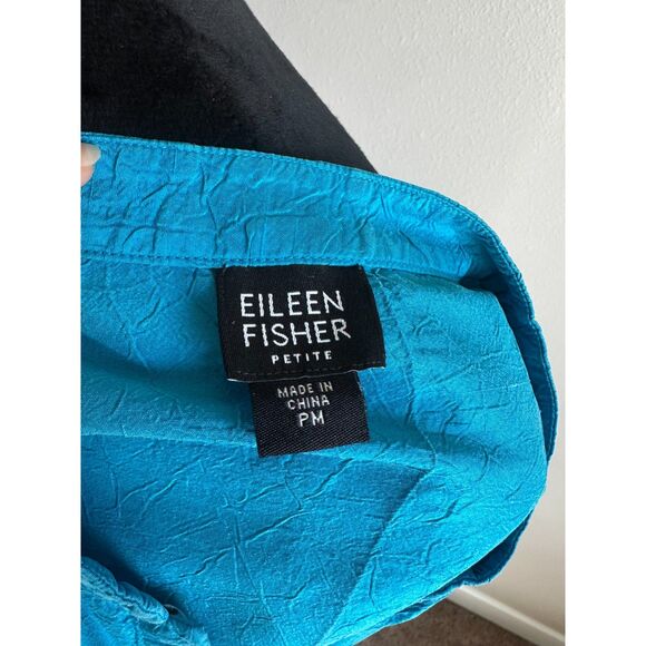 Eileen Fisher Women's Turquoise Silk Sleeveless Petit Bishop Collar Top Size PM - Picture 8 of 8